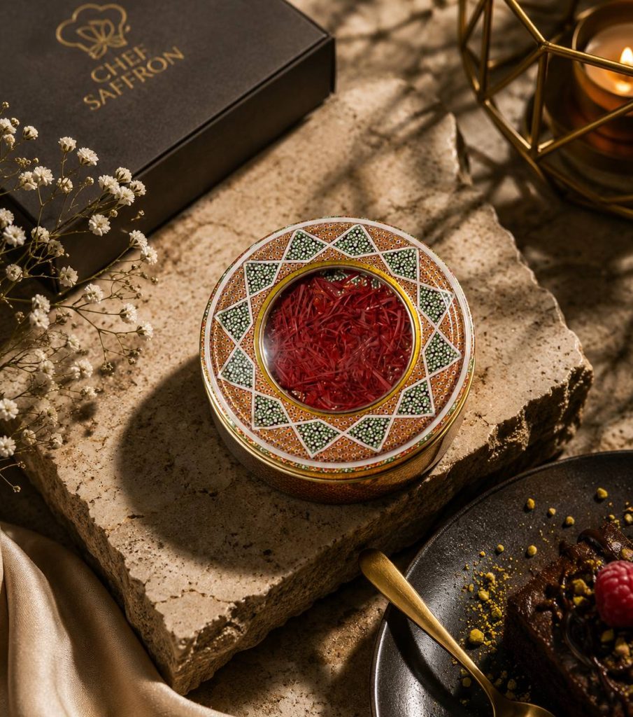 زعفران کادویی خاتم 1 مثقالی با بسته‌بندی خاتم‌کاری و زعفران نگین درجه یک ایرانی